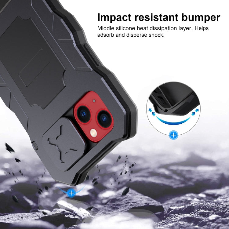 For iPhone 14 Life Waterproof Camshield Tri-poof Metal Phone Case with Holder(Black) - iPhone 14 Cases by buy2fix | Online Shopping UK | buy2fix