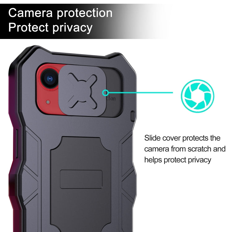 For iPhone 14 Life Waterproof Camshield Tri-poof Metal Phone Case with Holder(Black) - iPhone 14 Cases by buy2fix | Online Shopping UK | buy2fix