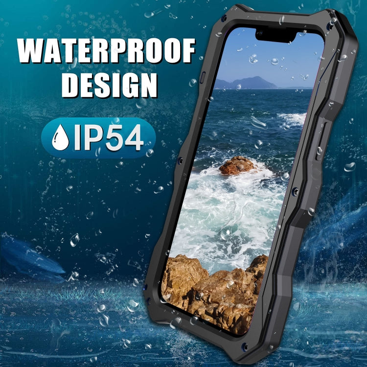 For iPhone 14 Life Waterproof Camshield Tri-poof Metal Phone Case with Holder(Black) - iPhone 14 Cases by buy2fix | Online Shopping UK | buy2fix