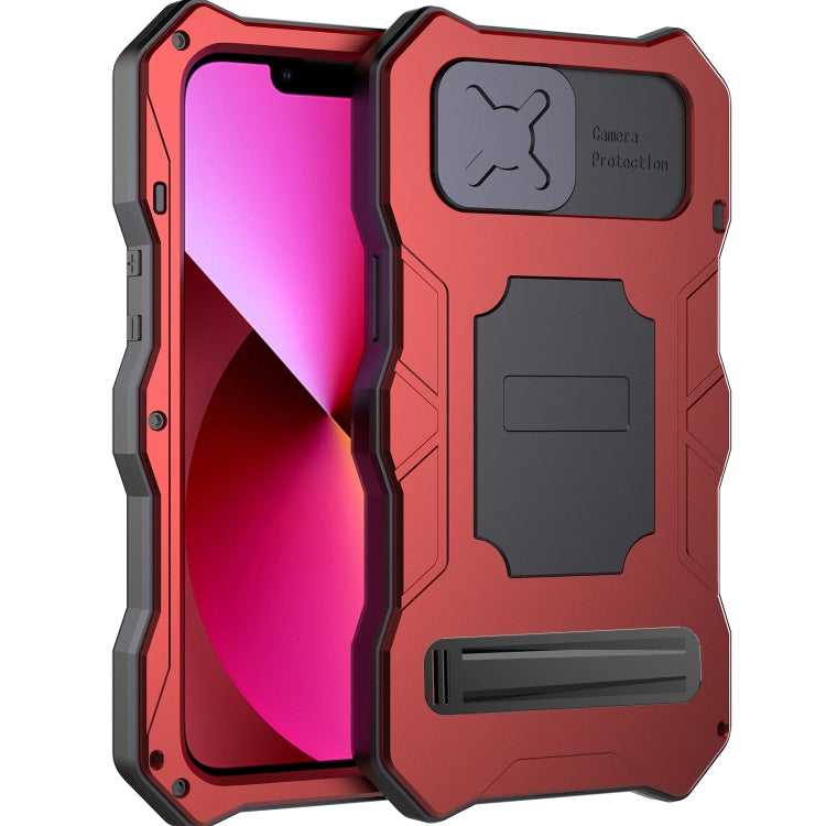 For iPhone 14 Life Waterproof Camshield Tri-poof Metal Phone Case with Holder(Red) - iPhone 14 Cases by buy2fix | Online Shopping UK | buy2fix