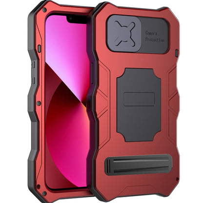 For iPhone 14 Life Waterproof Camshield Tri-poof Metal Phone Case with Holder(Red) - iPhone 14 Cases by buy2fix | Online Shopping UK | buy2fix
