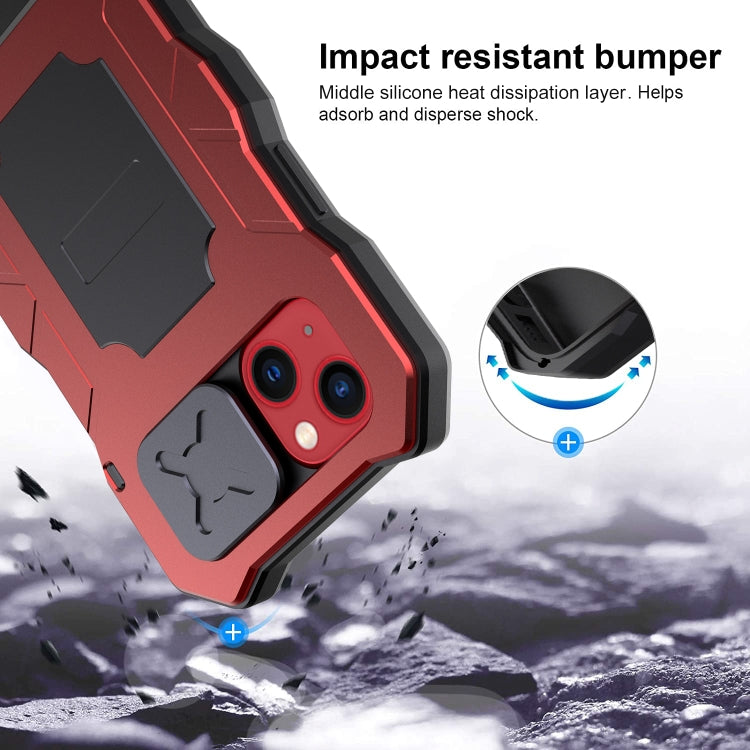For iPhone 14 Life Waterproof Camshield Tri-poof Metal Phone Case with Holder(Red) - iPhone 14 Cases by buy2fix | Online Shopping UK | buy2fix