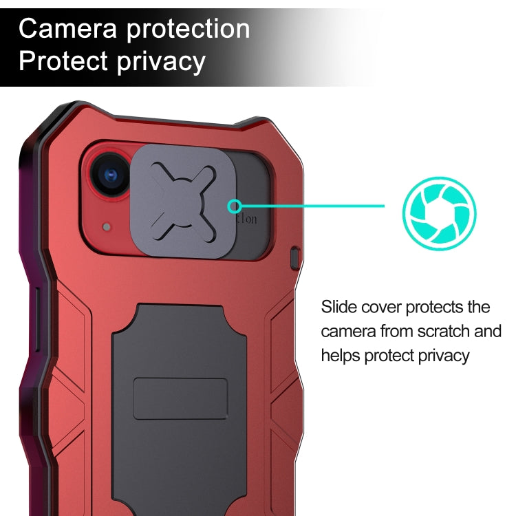 For iPhone 14 Life Waterproof Camshield Tri-poof Metal Phone Case with Holder(Red) - iPhone 14 Cases by buy2fix | Online Shopping UK | buy2fix