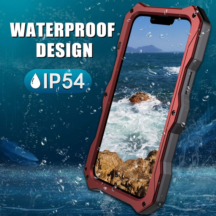 For iPhone 14 Life Waterproof Camshield Tri-poof Metal Phone Case with Holder(Red) - iPhone 14 Cases by buy2fix | Online Shopping UK | buy2fix