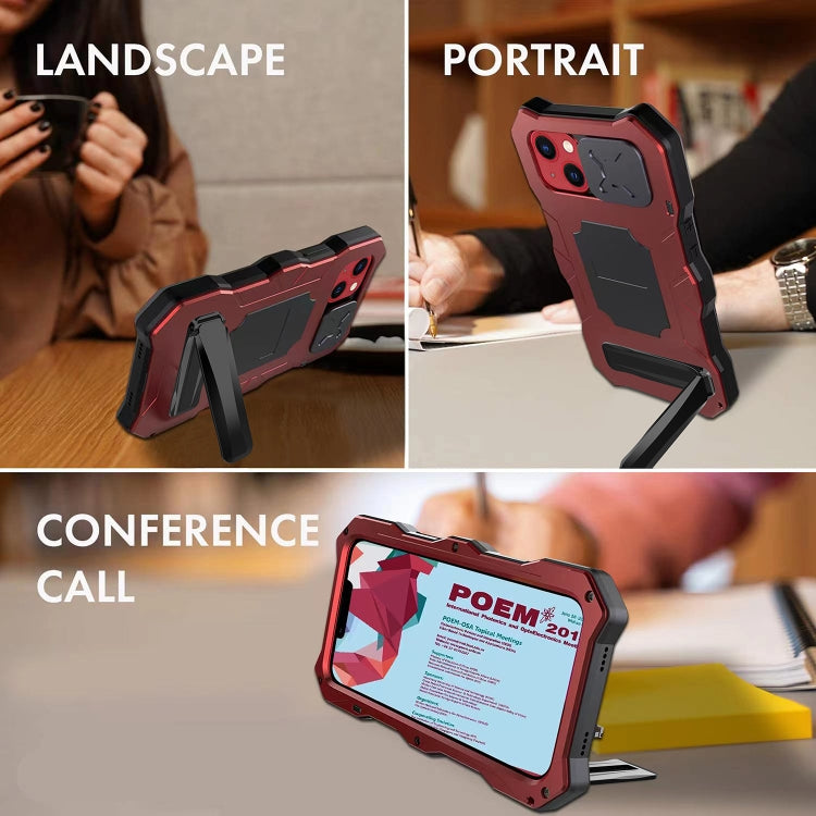 For iPhone 14 Life Waterproof Camshield Tri-poof Metal Phone Case with Holder(Red) - iPhone 14 Cases by buy2fix | Online Shopping UK | buy2fix