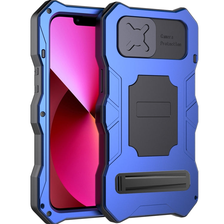 For iPhone 14 Life Waterproof Camshield Tri-poof Metal Phone Case with Holder(Blue) - iPhone 14 Cases by buy2fix | Online Shopping UK | buy2fix