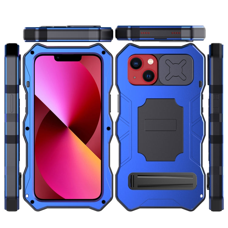 For iPhone 14 Life Waterproof Camshield Tri-poof Metal Phone Case with Holder(Blue) - iPhone 14 Cases by buy2fix | Online Shopping UK | buy2fix