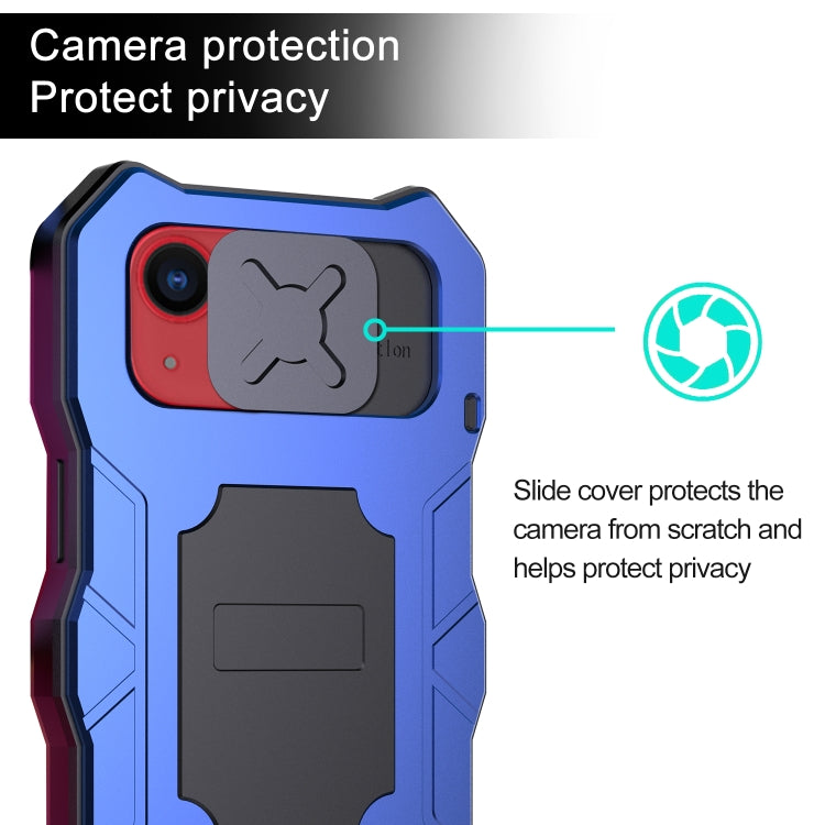 For iPhone 14 Life Waterproof Camshield Tri-poof Metal Phone Case with Holder(Blue) - iPhone 14 Cases by buy2fix | Online Shopping UK | buy2fix
