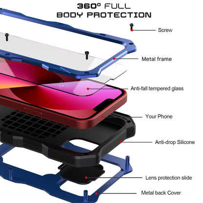 For iPhone 14 Life Waterproof Camshield Tri-poof Metal Phone Case with Holder(Blue) - iPhone 14 Cases by buy2fix | Online Shopping UK | buy2fix