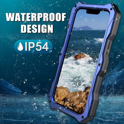 For iPhone 14 Life Waterproof Camshield Tri-poof Metal Phone Case with Holder(Blue) - iPhone 14 Cases by buy2fix | Online Shopping UK | buy2fix