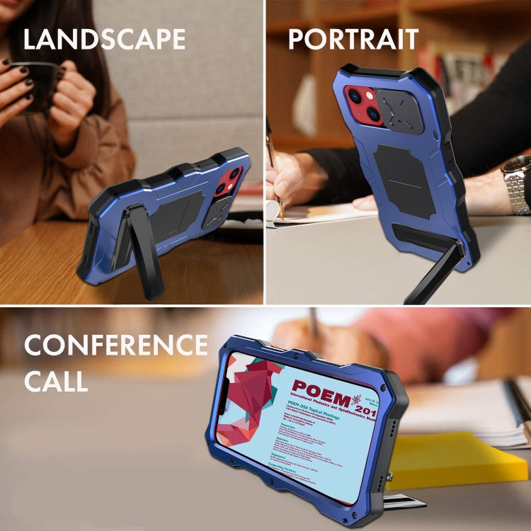 For iPhone 14 Life Waterproof Camshield Tri-poof Metal Phone Case with Holder(Blue) - iPhone 14 Cases by buy2fix | Online Shopping UK | buy2fix