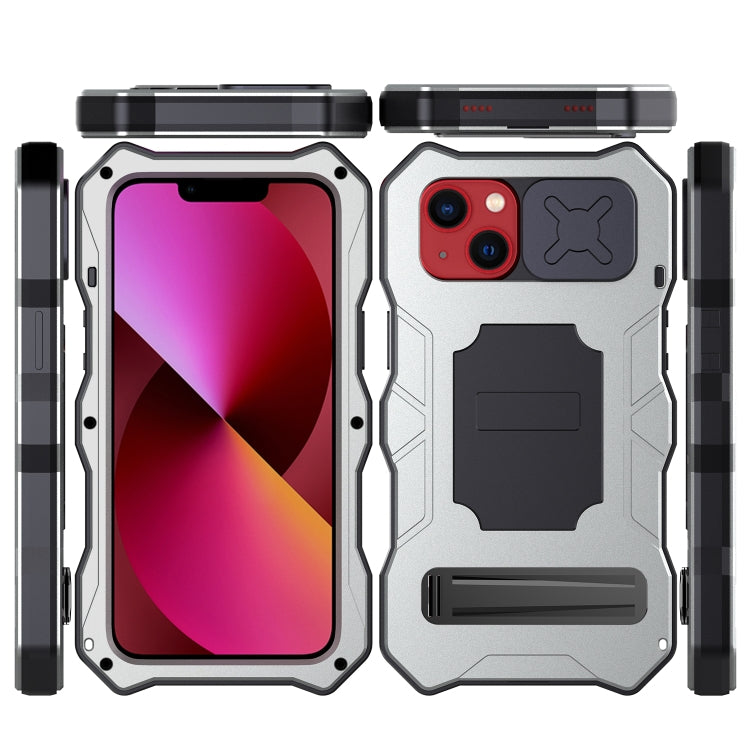 For iPhone 14 Life Waterproof Camshield Tri-poof Metal Phone Case with Holder(Silver) - iPhone 14 Cases by buy2fix | Online Shopping UK | buy2fix