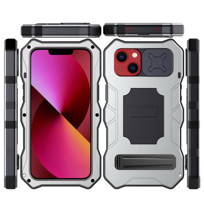 For iPhone 14 Life Waterproof Camshield Tri-poof Metal Phone Case with Holder(Silver) - iPhone 14 Cases by buy2fix | Online Shopping UK | buy2fix