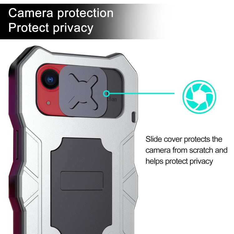 For iPhone 14 Life Waterproof Camshield Tri-poof Metal Phone Case with Holder(Silver) - iPhone 14 Cases by buy2fix | Online Shopping UK | buy2fix