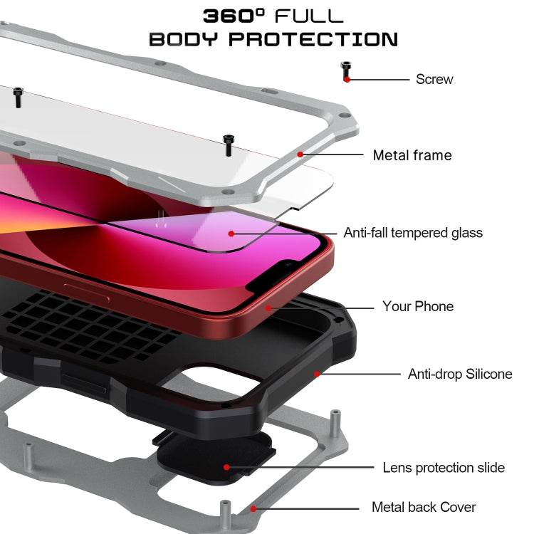 For iPhone 14 Life Waterproof Camshield Tri-poof Metal Phone Case with Holder(Silver) - iPhone 14 Cases by buy2fix | Online Shopping UK | buy2fix