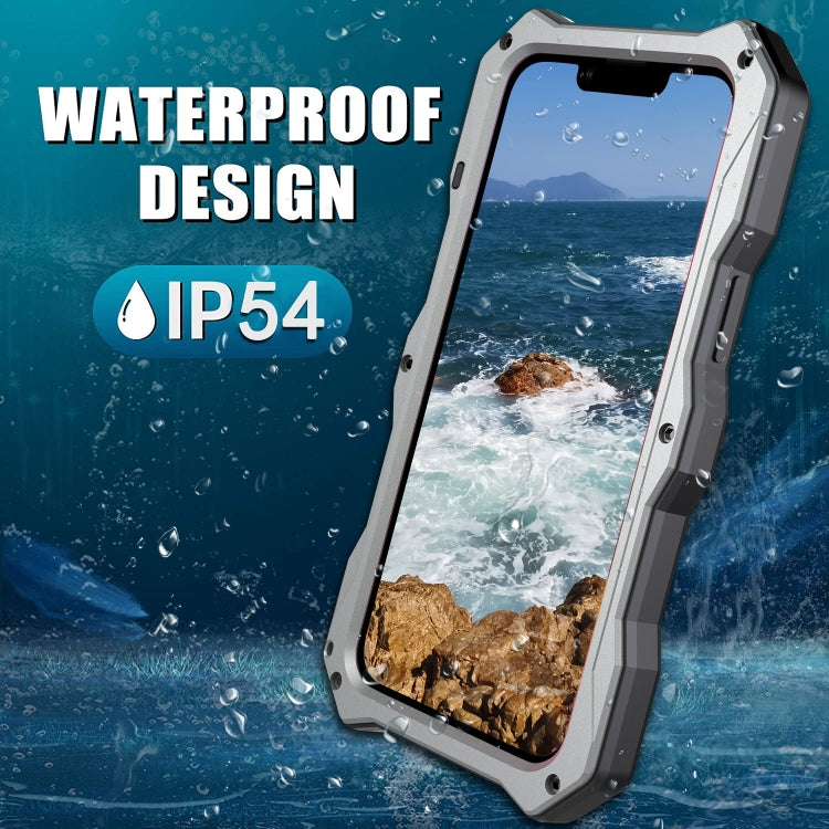 For iPhone 14 Life Waterproof Camshield Tri-poof Metal Phone Case with Holder(Silver) - iPhone 14 Cases by buy2fix | Online Shopping UK | buy2fix