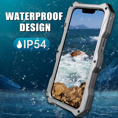 For iPhone 14 Life Waterproof Camshield Tri-poof Metal Phone Case with Holder(Silver) - iPhone 14 Cases by buy2fix | Online Shopping UK | buy2fix