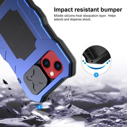For iPhone 14 Plus Life Waterproof Camshield Tri-poof Metal Phone Case with Holder(Blue) - iPhone 14 Plus Cases by buy2fix | Online Shopping UK | buy2fix
