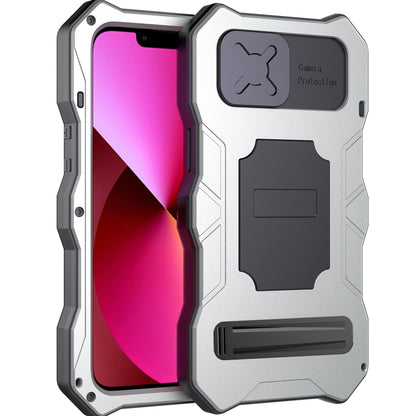 For iPhone 14 Plus Life Waterproof Camshield Tri-poof Metal Phone Case with Holder(Silver) - iPhone 14 Plus Cases by buy2fix | Online Shopping UK | buy2fix