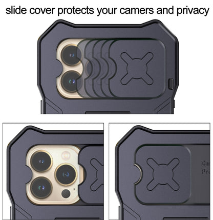 For iPhone 14 Pro Life Waterproof Camshield Tri-poof Metal Phone Case with Holder(Black) - iPhone 14 Pro Cases by buy2fix | Online Shopping UK | buy2fix