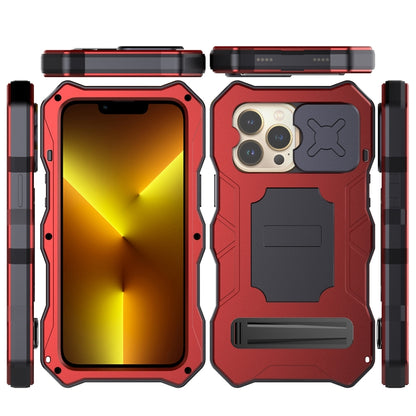 For iPhone 14 Pro Life Waterproof Camshield Tri-poof Metal Phone Case with Holder(Red) - iPhone 14 Pro Cases by buy2fix | Online Shopping UK | buy2fix