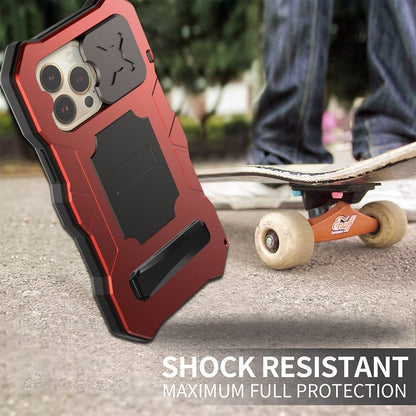 For iPhone 14 Pro Life Waterproof Camshield Tri-poof Metal Phone Case with Holder(Red) - iPhone 14 Pro Cases by buy2fix | Online Shopping UK | buy2fix