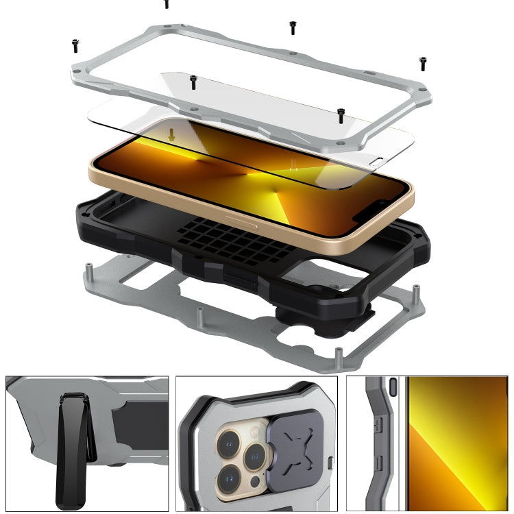 For iPhone 14 Pro Life Waterproof Camshield Tri-poof Metal Phone Case with Holder(Silver) - iPhone 14 Pro Cases by buy2fix | Online Shopping UK | buy2fix