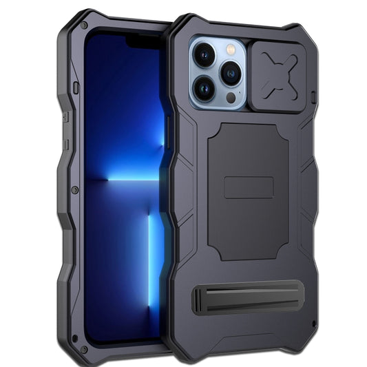 For iPhone 14 Pro Max Life Waterproof Camshield Tri-poof Metal Phone Case with Holder(Black) - iPhone 14 Pro Max Cases by buy2fix | Online Shopping UK | buy2fix