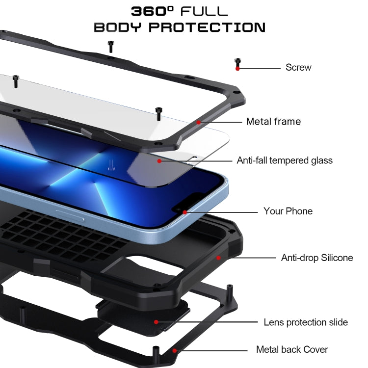 For iPhone 14 Pro Max Life Waterproof Camshield Tri-poof Metal Phone Case with Holder(Black) - iPhone 14 Pro Max Cases by buy2fix | Online Shopping UK | buy2fix