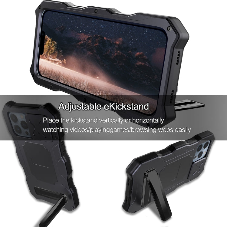 For iPhone 14 Pro Max Life Waterproof Camshield Tri-poof Metal Phone Case with Holder(Black) - iPhone 14 Pro Max Cases by buy2fix | Online Shopping UK | buy2fix