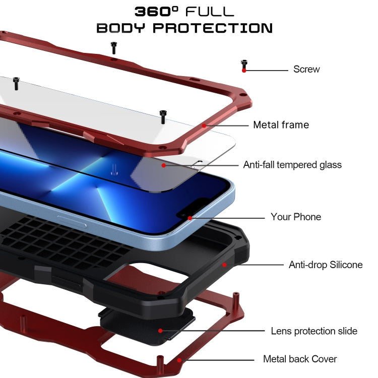 For iPhone 14 Pro Max Life Waterproof Camshield Tri-poof Metal Phone Case with Holder(Red) - iPhone 14 Pro Max Cases by buy2fix | Online Shopping UK | buy2fix