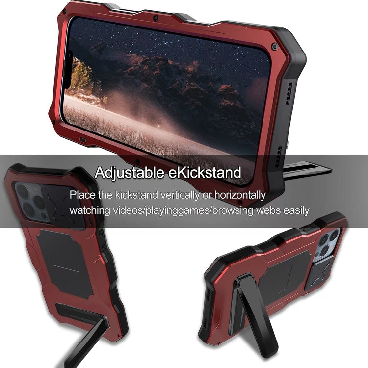 For iPhone 14 Pro Max Life Waterproof Camshield Tri-poof Metal Phone Case with Holder(Red) - iPhone 14 Pro Max Cases by buy2fix | Online Shopping UK | buy2fix