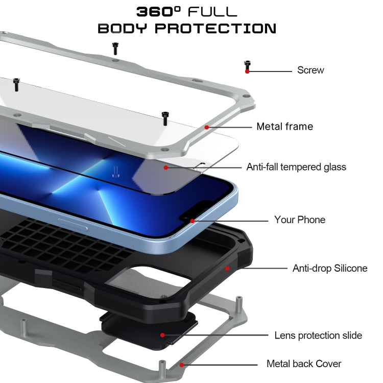 For iPhone 14 Pro Max Life Waterproof Camshield Tri-poof Metal Phone Case with Holder(Silver) - iPhone 14 Pro Max Cases by buy2fix | Online Shopping UK | buy2fix