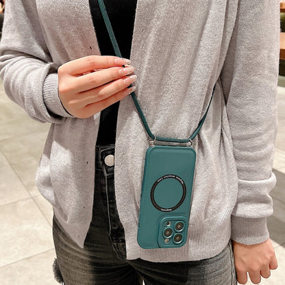 For iPhone 12 MagSafe Magnetic Lanyard Phone Case(Dark Green) by buy2fix