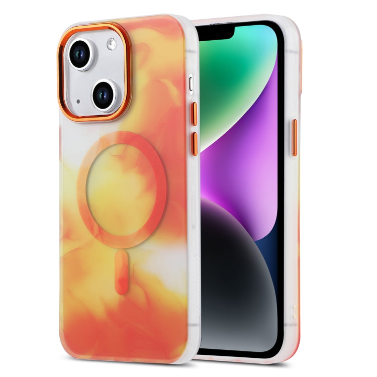 For iPhone 14 MagSafe Magnetic Ink Phone Case(Orange Yellow) by buy2fix