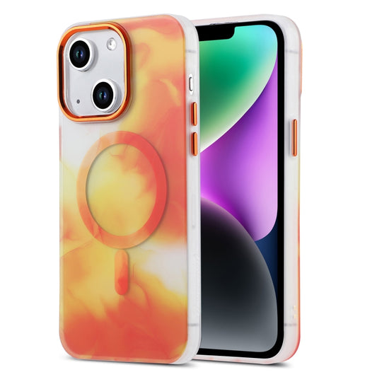 For iPhone 14 MagSafe Magnetic Ink Phone Case(Orange Yellow) by buy2fix