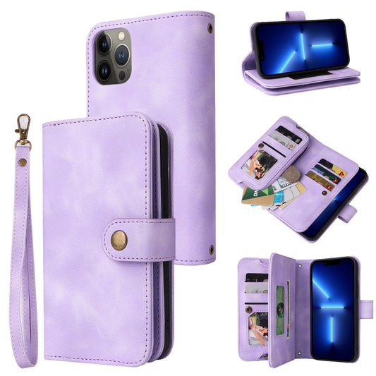 For iPhone 14 Plus Multifunctional Card Slot Zipper Wallet Flip Leather Phone Case(Purple) - iPhone 14 Plus Cases by buy2fix | Online Shopping UK | buy2fix