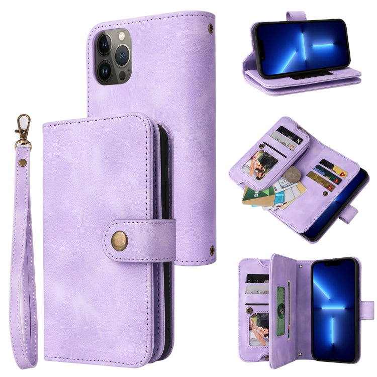 For iPhone 14 Multifunctional Card Slot Zipper Wallet Flip Leather Phone Case(Purple) - iPhone 14 Cases by buy2fix | Online Shopping UK | buy2fix