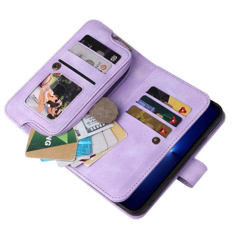 For iPhone 14 Multifunctional Card Slot Zipper Wallet Flip Leather Phone Case(Purple) - iPhone 14 Cases by buy2fix | Online Shopping UK | buy2fix