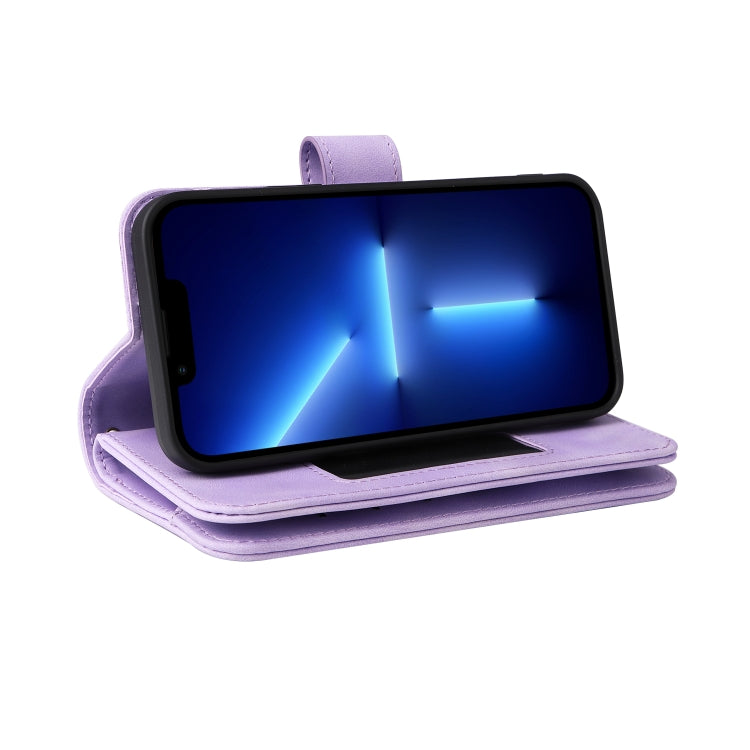 For iPhone 14 Multifunctional Card Slot Zipper Wallet Flip Leather Phone Case(Purple) - iPhone 14 Cases by buy2fix | Online Shopping UK | buy2fix