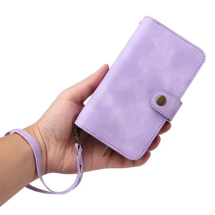 For iPhone 14 Multifunctional Card Slot Zipper Wallet Flip Leather Phone Case(Purple) - iPhone 14 Cases by buy2fix | Online Shopping UK | buy2fix