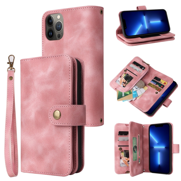 For iPhone 14 Multifunctional Card Slot Zipper Wallet Flip Leather Phone Case(Rose Gold) - iPhone 14 Cases by buy2fix | Online Shopping UK | buy2fix