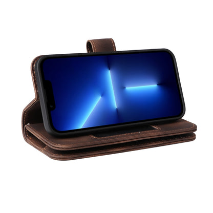 For iPhone 14 Multifunctional Card Slot Zipper Wallet Flip Leather Phone Case(Brown) - iPhone 14 Cases by buy2fix | Online Shopping UK | buy2fix