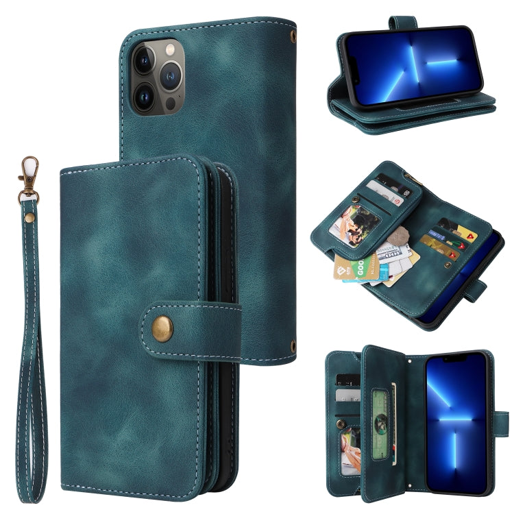 For iPhone 14 Multifunctional Card Slot Zipper Wallet Flip Leather Phone Case(Blue) - iPhone 14 Cases by buy2fix | Online Shopping UK | buy2fix