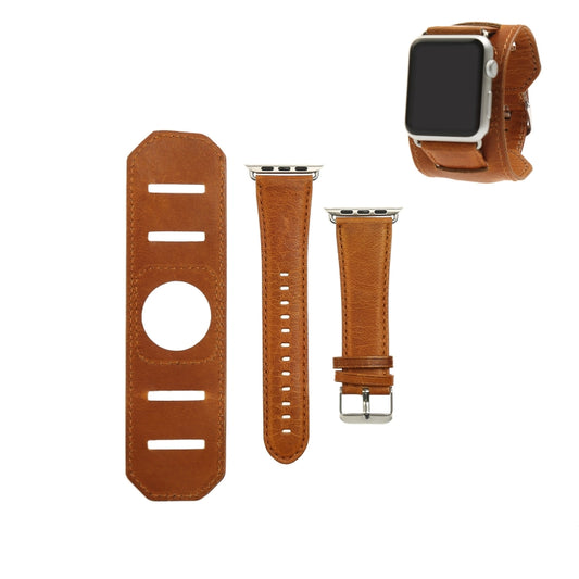 For Apple Watch 5 & 4 44mm / 3 & 2 & 1 42mm Crazy Horse Texture Bracelet Watch Band(Light Brown) by buy2fix