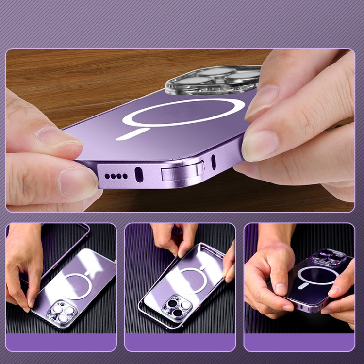 For iPhone 12 Pro Max MagSafe Spring Buckle Metal Transparent Phone Case with Lens Protection(Silver) by buy2fix