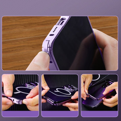 For iPhone 12 Pro Max MagSafe Spring Buckle Metal Transparent Phone Case with Lens Protection(Silver) by buy2fix