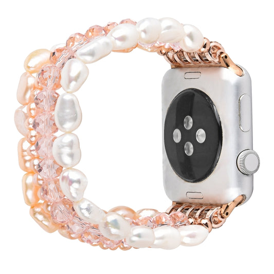 For Apple Watch 5 & 4 40mm / 3 & 2 & 1 38mm Pearl Crystal Watch Band(Pearl + Pink Crystal) by buy2fix