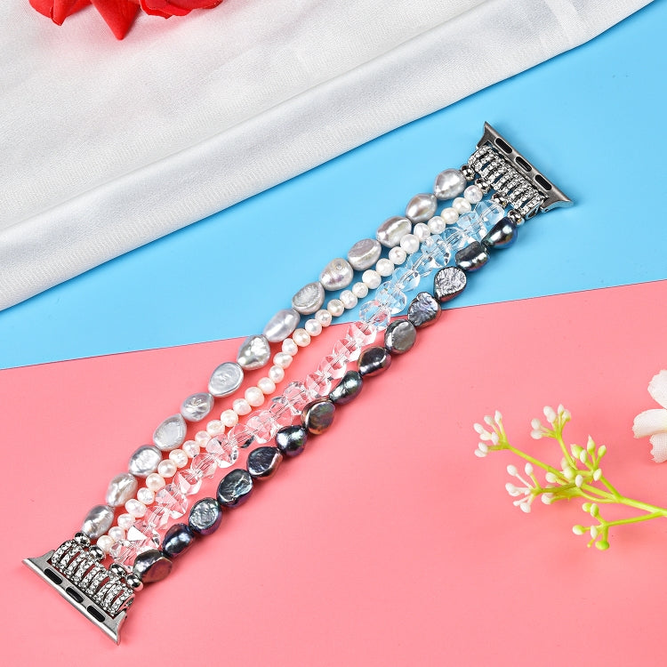 For Apple Watch 5 & 4 40mm / 3 & 2 & 1 38mm Pearl Crystal Watch Band(Pearl + White Crystal) by buy2fix