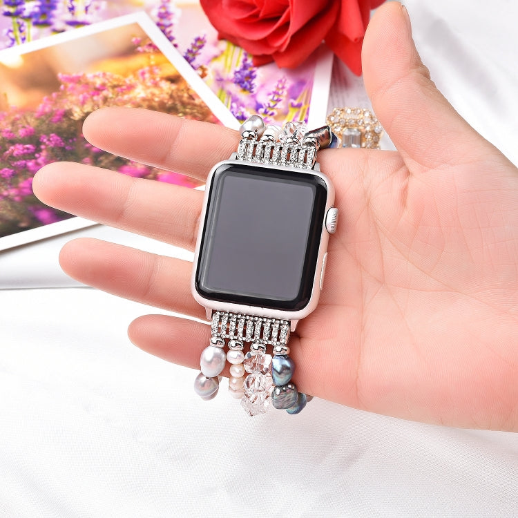 For Apple Watch 5 & 4 40mm / 3 & 2 & 1 38mm Pearl Crystal Watch Band(Pearl + White Crystal) by buy2fix
